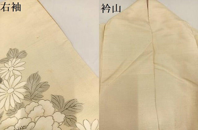 平和屋着物●訪問着　紬地　手描き　枝花文　正絹　逸品　AAAY8631ph