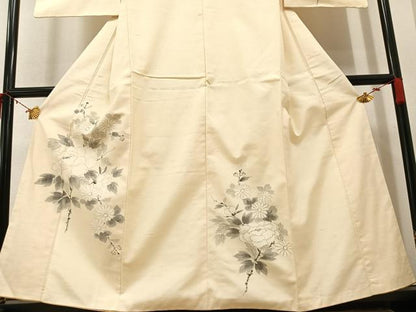 平和屋着物●訪問着　紬地　手描き　枝花文　正絹　逸品　AAAY8631ph