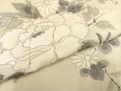 平和屋着物●訪問着　紬地　手描き　枝花文　正絹　逸品　AAAY8631ph