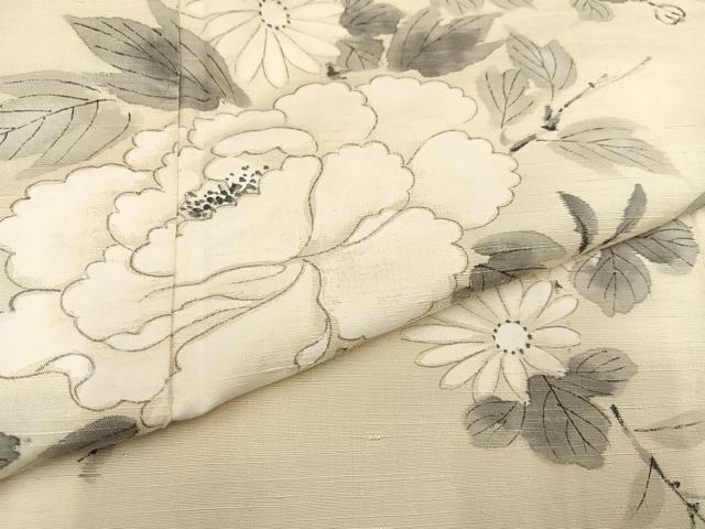 平和屋着物●訪問着　紬地　手描き　枝花文　正絹　逸品　AAAY8631ph