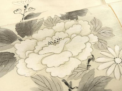 平和屋着物●訪問着　紬地　手描き　枝花文　正絹　逸品　AAAY8631ph