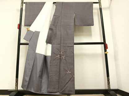 平和屋着物●色留訪問着 紬地 刺繍 草花文 正絹 逸品 AAAY8632ph