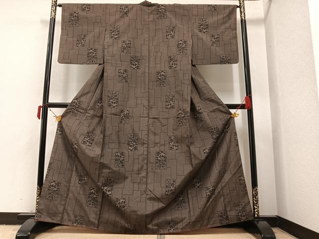 平和屋着物●上質な紬 色紙枝花文 正絹 逸品 AAAY8646ph