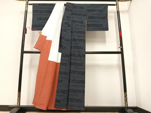 平和屋着物●結城紬　80亀甲　横段文　正絹　逸品　未使用　AAAY8672ph