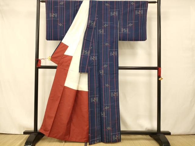 平和屋着物■上質な紬　絣模様　正絹　逸品　AAAY8702fw