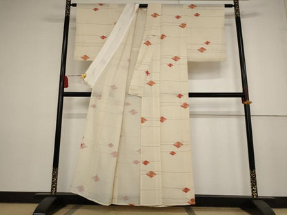 平和屋着物＊夏物　小紋　絽　菱文　金彩　正絹　逸品　AAAY8842st