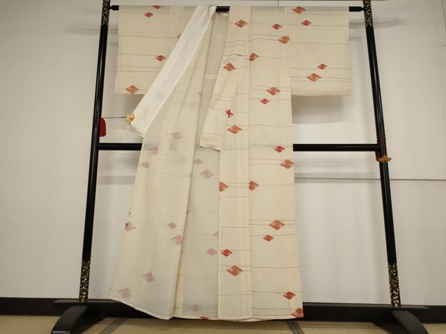 平和屋着物＊夏物　小紋　絽　菱文　金彩　正絹　逸品　AAAY8842st
