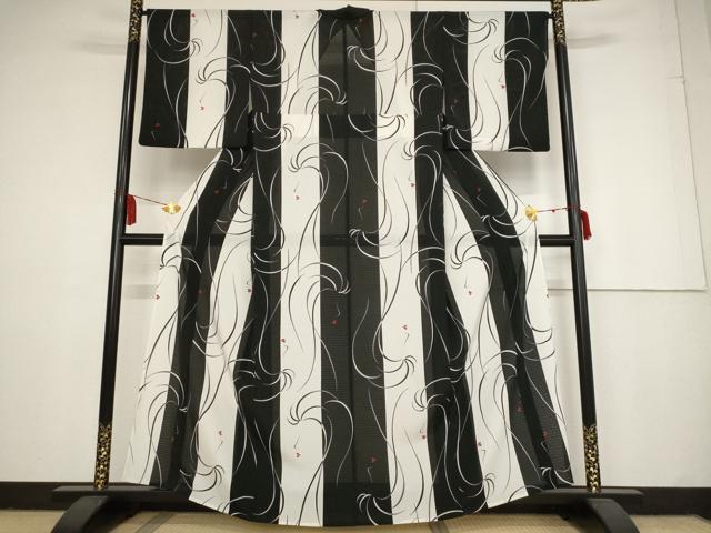 平和屋着物＊夏物 小紋 絽 人物文 洗える着物 AAAY8869st