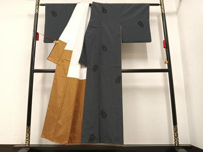 平和屋着物●お召　塩沢絣　源氏車文　反端付き　正絹　逸品　AAAY8930ph