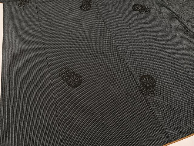 平和屋着物●お召　塩沢絣　源氏車文　反端付き　正絹　逸品　AAAY8930ph