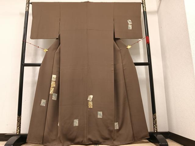 平和屋着物●訪問着 駒刺繍 色紙文 金彩 正絹 逸品 AAAY8936ph