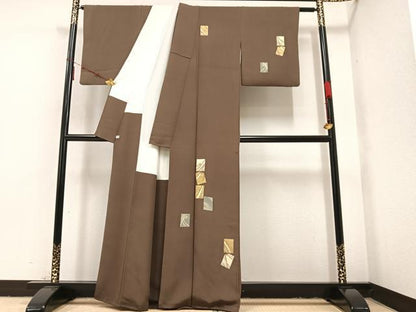 平和屋着物●訪問着 駒刺繍 色紙文 金彩 正絹 逸品 AAAY8936ph