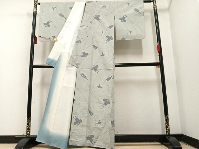 平和屋着物●上質な紬　凧揚げ　羽つき　正絹　逸品　AAAY8947ph