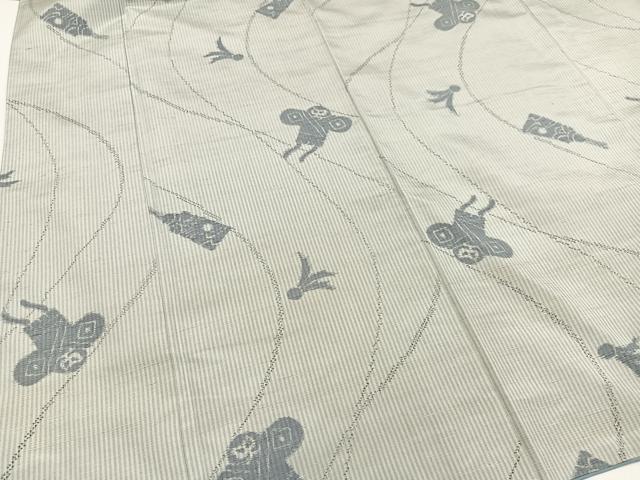 平和屋着物●上質な紬　凧揚げ　羽つき　正絹　逸品　AAAY8947ph