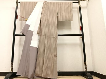 平和屋着物●お召 竹縞 正絹 逸品 AAAY8955ph
