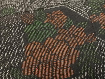 平和屋着物●本場大島紬　草花亀甲文　正絹　逸品　AAAY8961ph