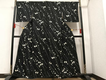 平和屋着物●上質な小紋　絞り　舞蝶文　黒地　正絹　逸品　未使用　AAAY8964ph
