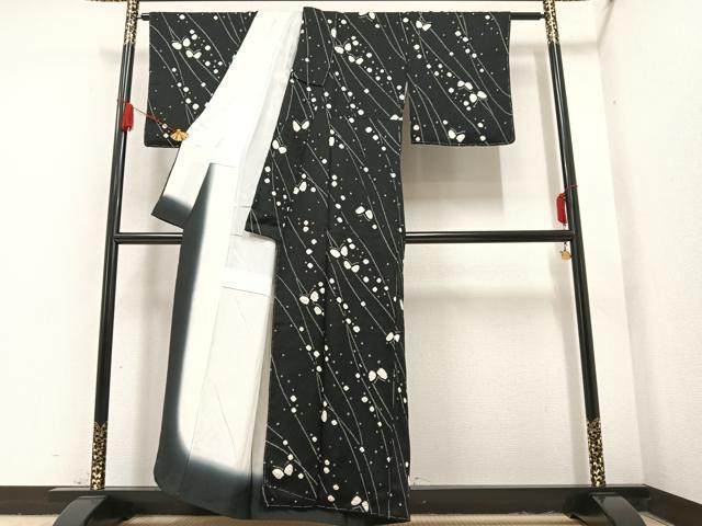 平和屋着物●上質な小紋　絞り　舞蝶文　黒地　正絹　逸品　未使用　AAAY8964ph