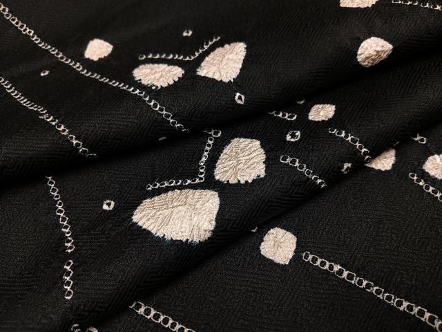 平和屋着物●上質な小紋　絞り　舞蝶文　黒地　正絹　逸品　未使用　AAAY8964ph