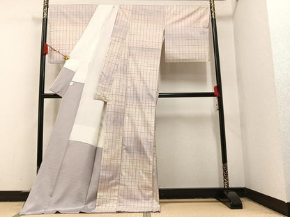 平和屋着物●極上　本場縞大島紬　格子　川野織物　証紙付き　ロング丈　正絹　逸品　AAAY8968ph