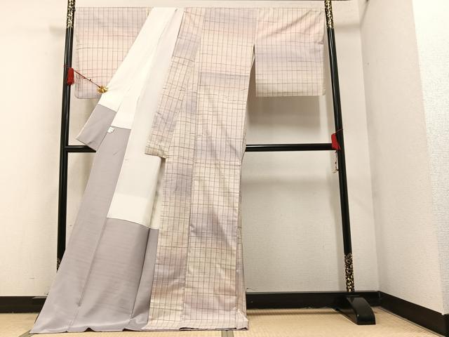 平和屋着物●極上　本場縞大島紬　格子　川野織物　証紙付き　ロング丈　正絹　逸品　AAAY8968ph