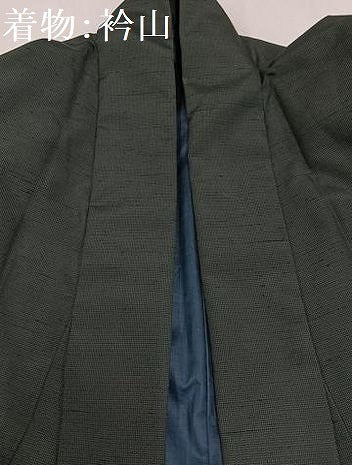平和屋着物●男性　紬　アンサンブル　色無地　黒緑色　正絹　逸品　AAAY8969ph
