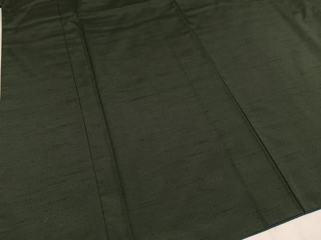 平和屋着物●男性　紬　アンサンブル　色無地　黒緑色　正絹　逸品　AAAY8969ph