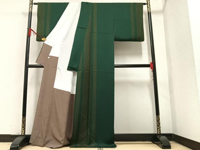 平和屋着物●染色作家　斉藤三才　小紋　間道　正絹　逸品　AAAY8971ph