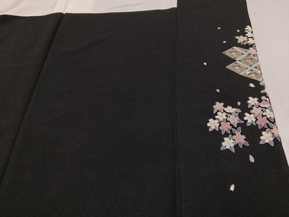 平和屋着物●本加賀友禅作家 下村 栄三　訪問着　誰が袖草花文　黒地　正絹　逸品　AAAY8974ph