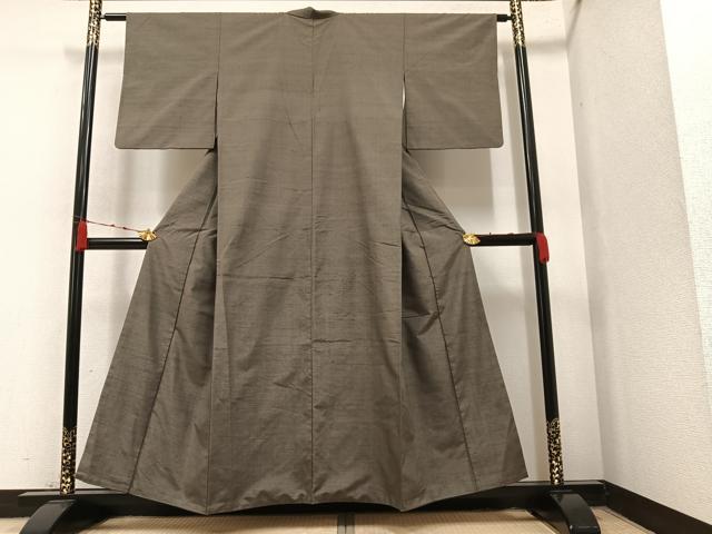 平和屋着物●結城紬 色無地 丼鼠色 正絹 逸品 AAAY8977ph