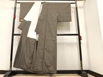 平和屋着物●結城紬 色無地 丼鼠色 正絹 逸品 AAAY8977ph