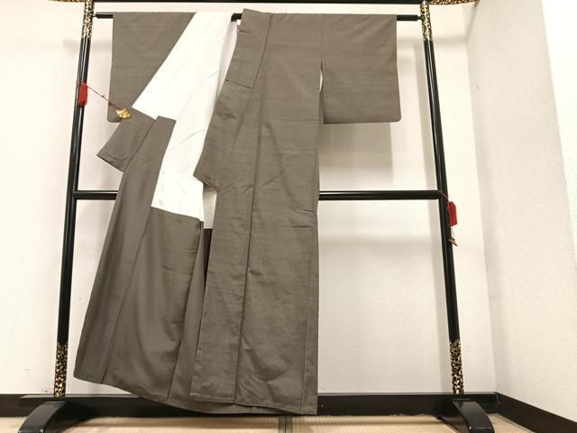 平和屋着物●結城紬 色無地 丼鼠色 正絹 逸品 AAAY8977ph