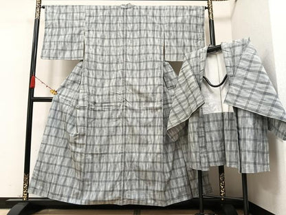 平和屋着物●上質な紬 格子 正絹 逸品 未使用 AAAY8987ph