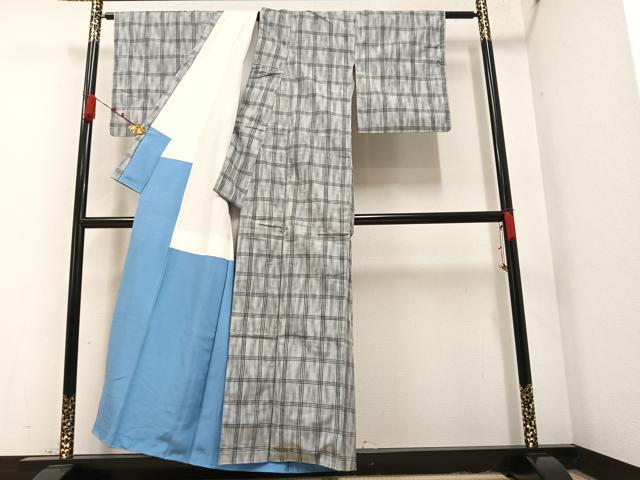 平和屋着物●上質な紬 格子 正絹 逸品 未使用 AAAY8987ph