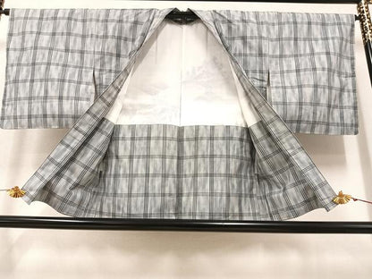 平和屋着物●上質な紬 格子 正絹 逸品 未使用 AAAY8987ph