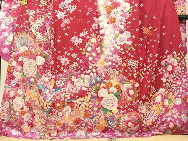 平和屋着物●豪華振袖　草花文　暈し染め　正絹　逸品　AAAY8990ph