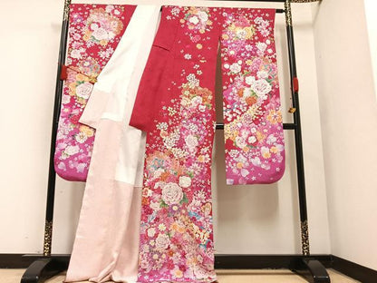 平和屋着物●豪華振袖　草花文　暈し染め　正絹　逸品　AAAY8990ph