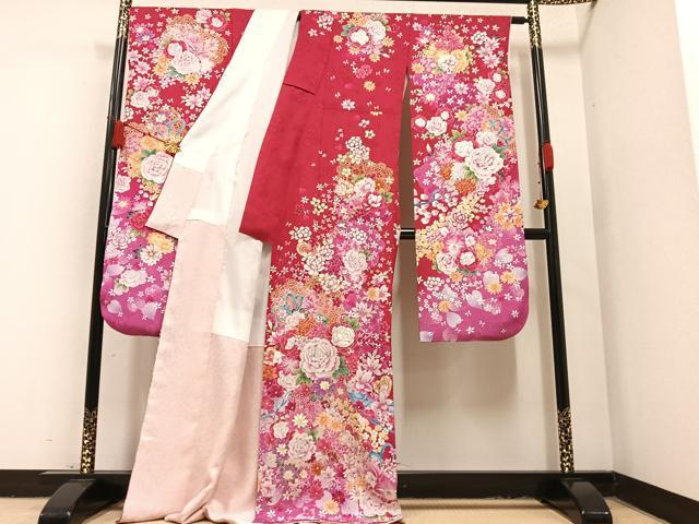 平和屋着物●豪華振袖　草花文　暈し染め　正絹　逸品　AAAY8990ph