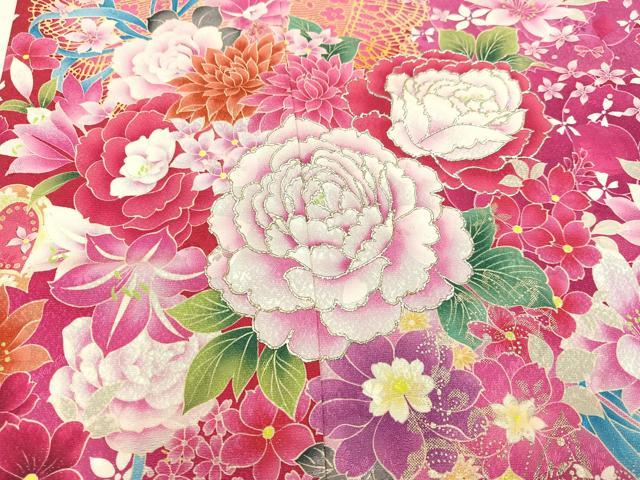 平和屋着物●豪華振袖　草花文　暈し染め　正絹　逸品　AAAY8990ph