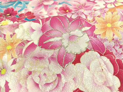 平和屋着物●豪華振袖　草花文　暈し染め　正絹　逸品　AAAY8990ph