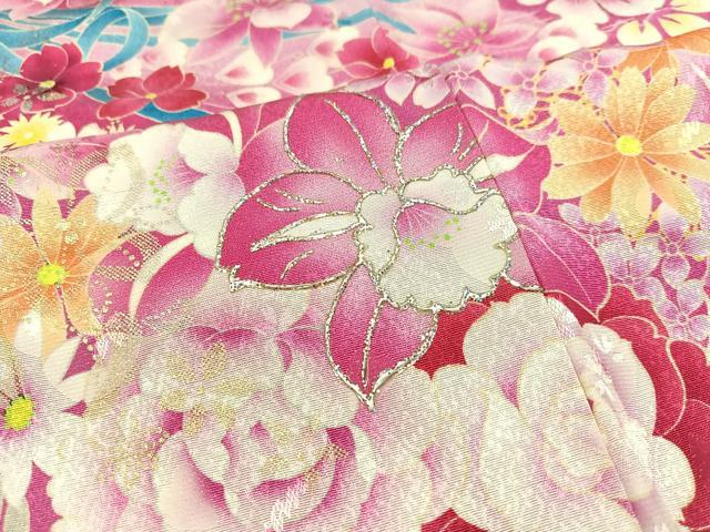 平和屋着物●豪華振袖　草花文　暈し染め　正絹　逸品　AAAY8990ph