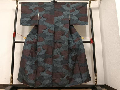 平和屋着物●結城紬　100亀甲　雲重ね文　正絹　逸品　AAAY9000ph