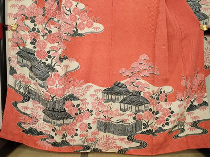 平和屋着物●名門　藤娘きぬたや・総絞り　振袖　風景花文　正絹　逸品　AAAY9007ck