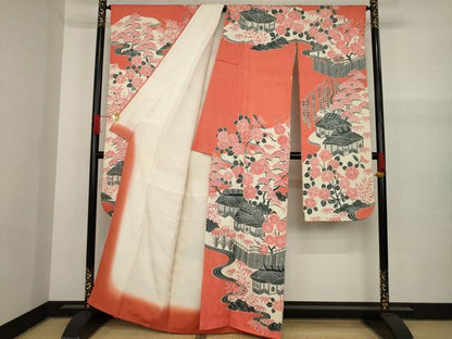 平和屋着物●名門　藤娘きぬたや・総絞り　振袖　風景花文　正絹　逸品　AAAY9007ck