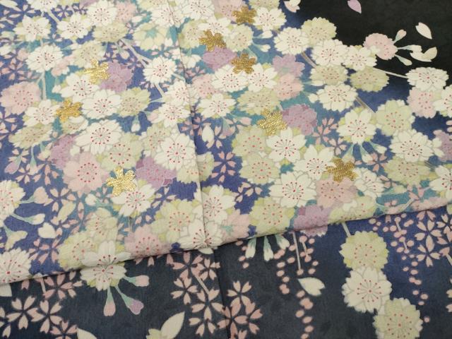 平和屋着物●豪華振袖　刺繍　枝垂れ桜文　暈し染め　黒地　金糸　正絹　逸品　AAAY9009ck