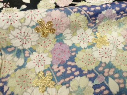 平和屋着物●豪華振袖　刺繍　枝垂れ桜文　暈し染め　黒地　金糸　正絹　逸品　AAAY9009ck