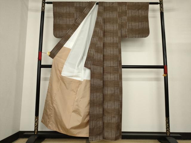 平和屋着物●上質な紬　変わり格子　正絹　逸品　未使用　AAAY9018ck