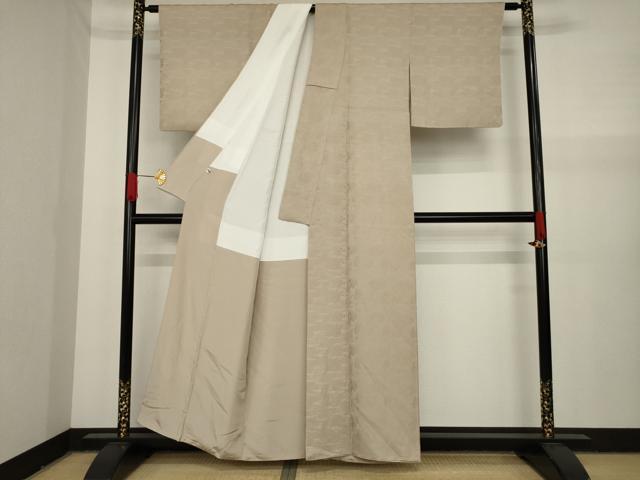 平和屋着物●京友禅 中井淳夫 お召 草花文 白茶色 正絹 逸品 AAAY9039ck