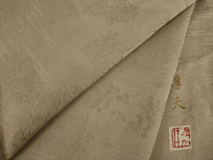 平和屋着物●京友禅 中井淳夫 お召 草花文 白茶色 正絹 逸品 AAAY9039ck