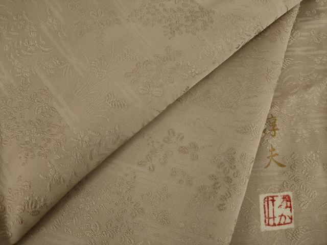 平和屋着物●京友禅 中井淳夫 お召 草花文 白茶色 正絹 逸品 AAAY9039ck